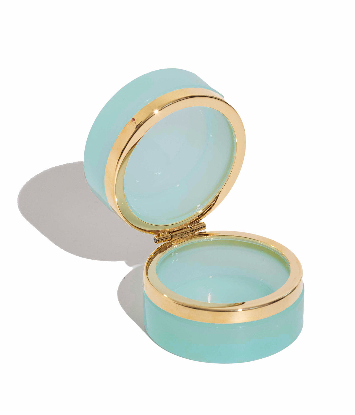 Small Round Aqua Opaline Glass Box - Loren Hope