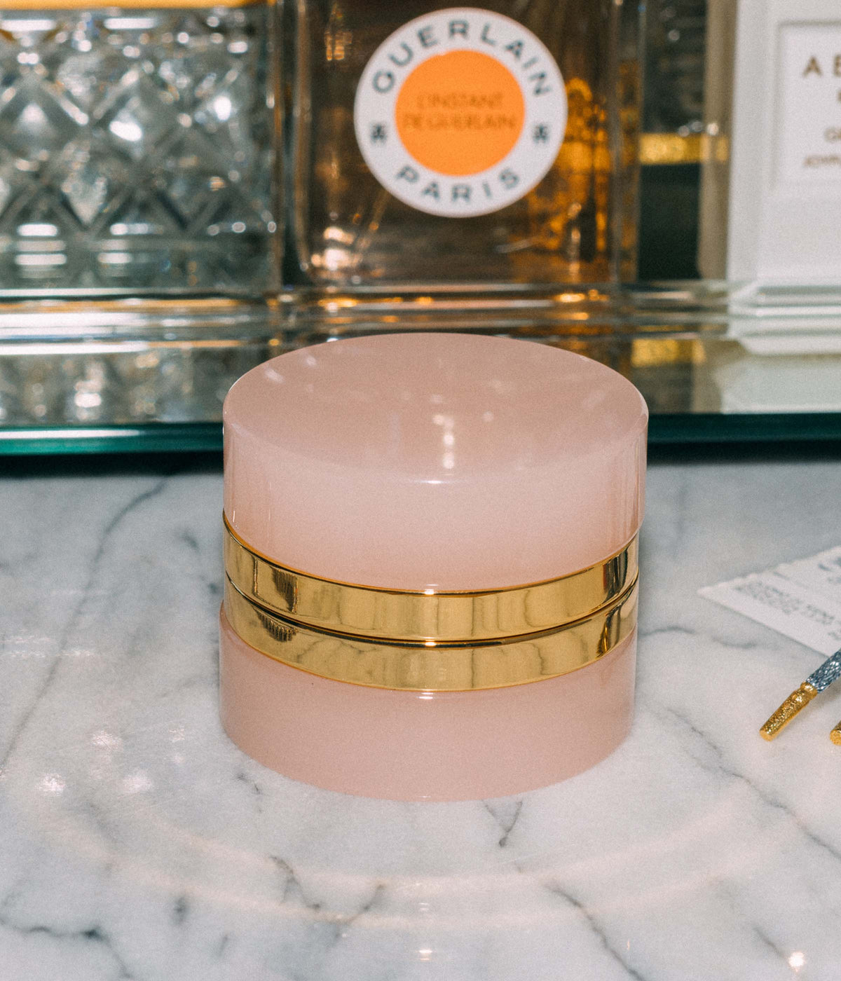 Small Round Pink Opaline Glass Box - Loren Hope