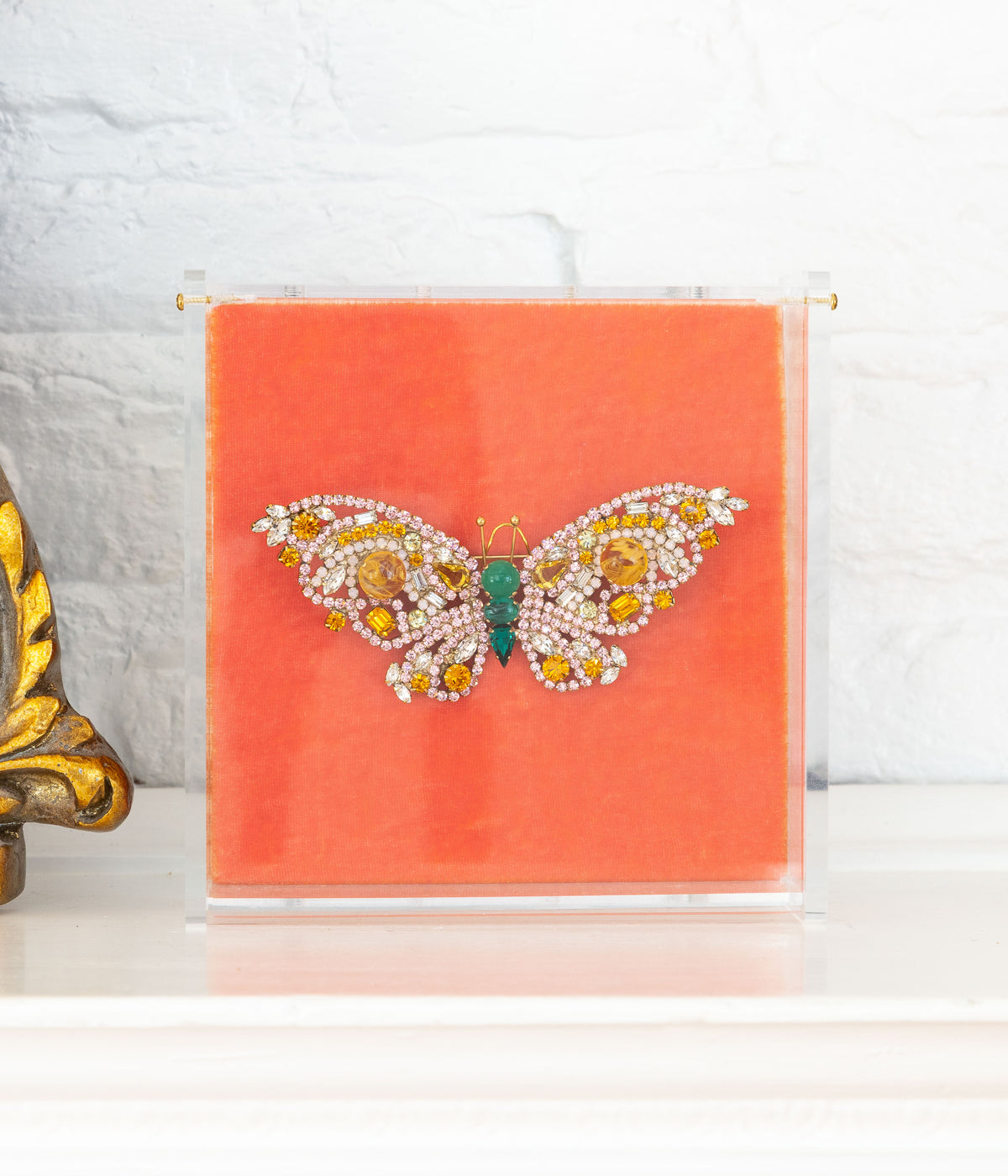 Large Butterfly in Vintage Crystal / Light Rose / Emerald
