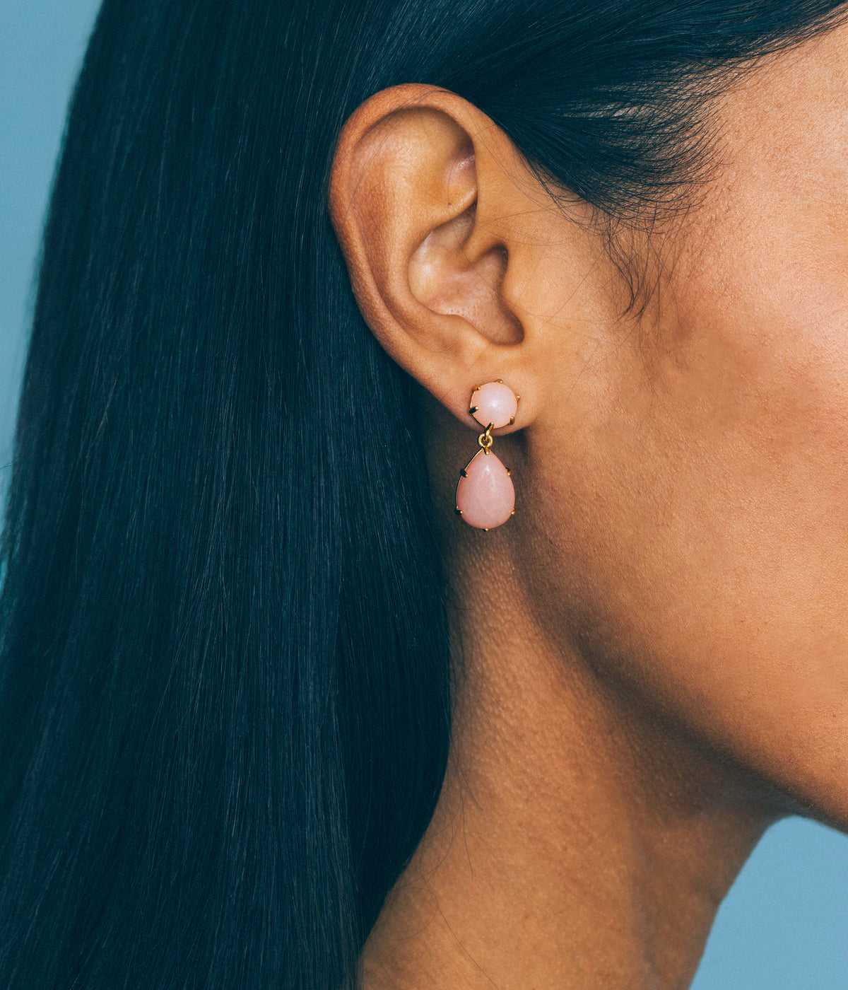 Elia Drop Earrings in Rose Quartz - Loren Hope