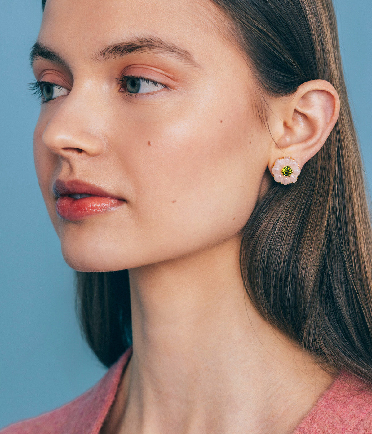 Emeline Flower Studs in Rose Quartz - Loren Hope
