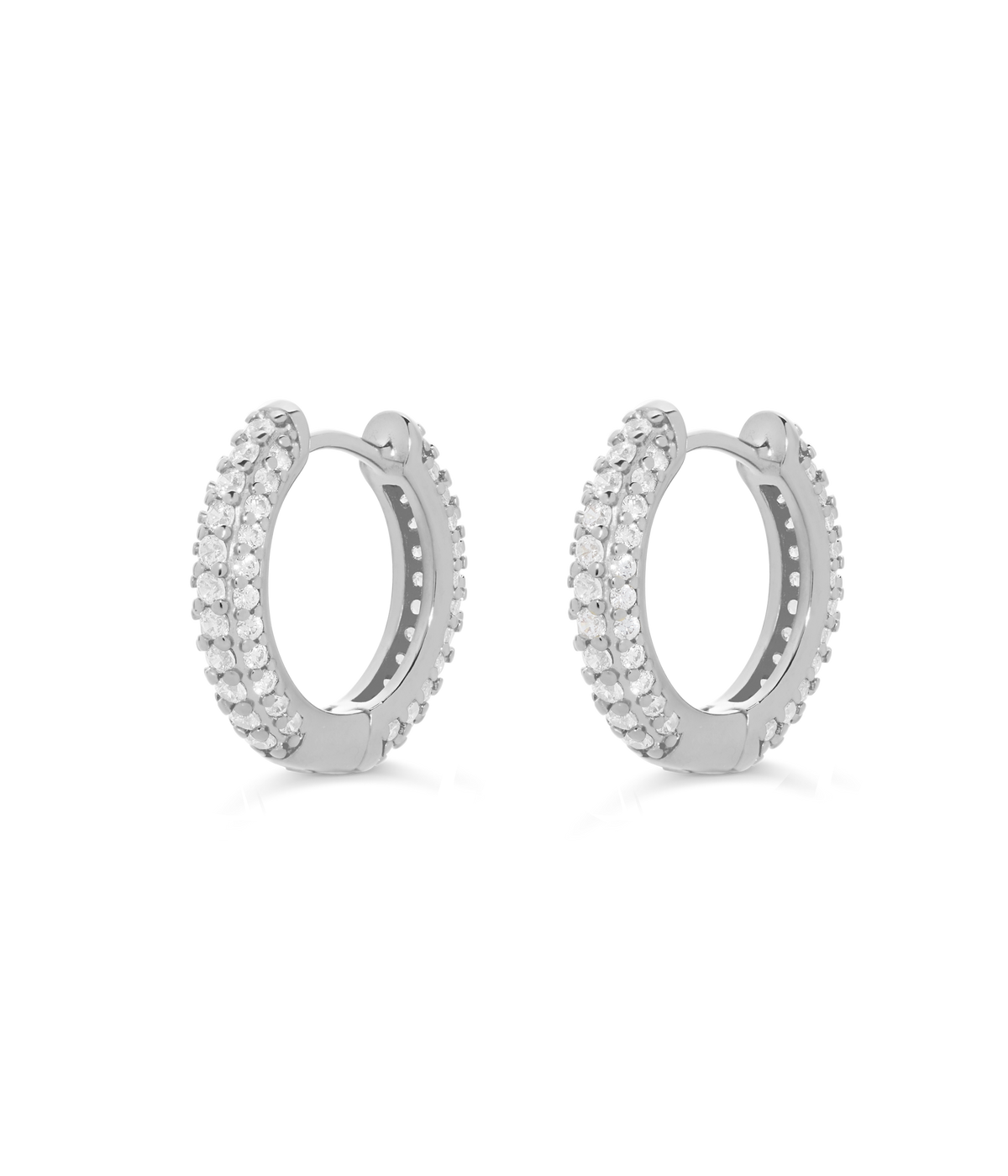 Pavé Huggie Hoops in Silver - Loren Hope