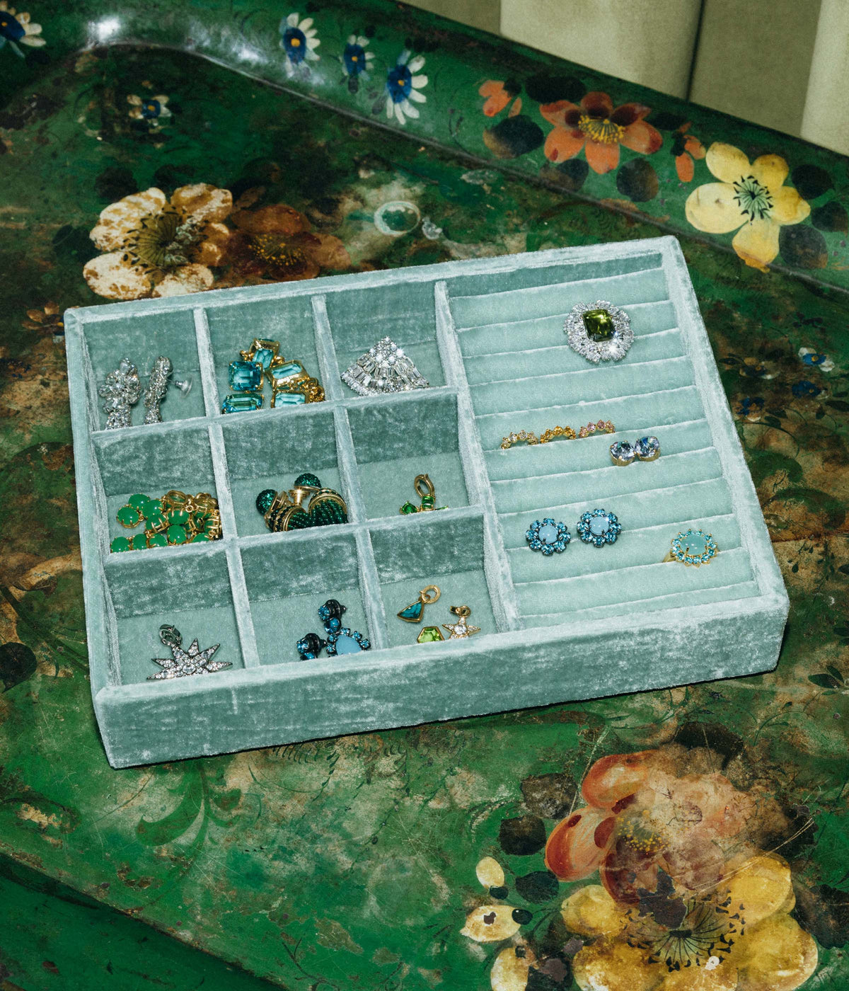 Stackable Silk Velvet Jewelry Tray in Seafoam - Loren Hope