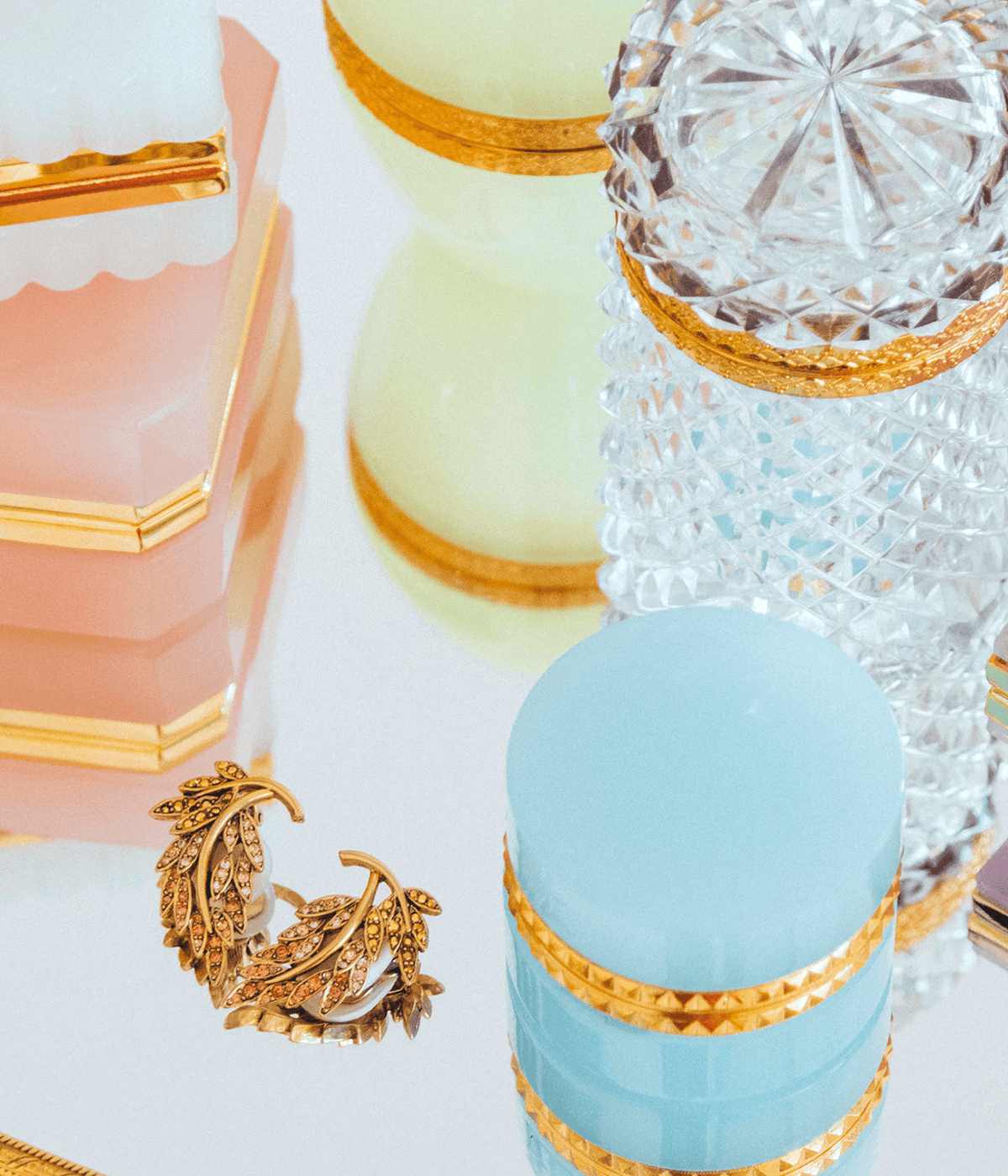 Small Round Aqua Opaline Glass Box - Loren Hope