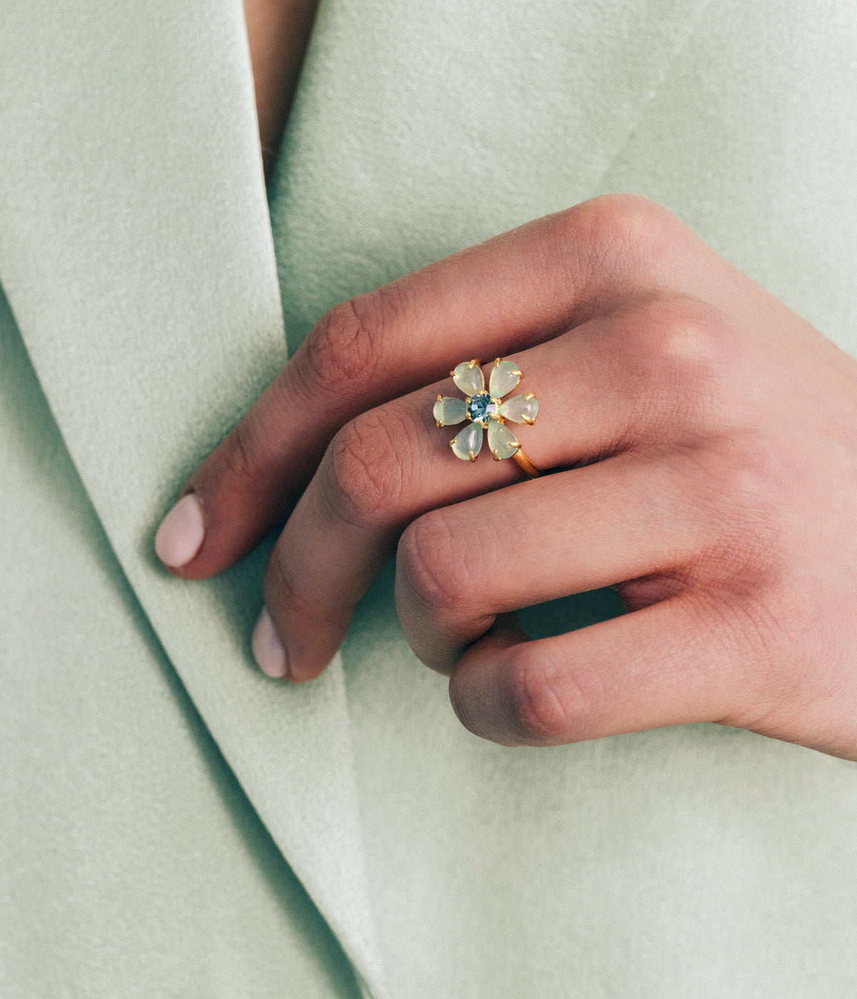 Emeline Flower Ring in Mint - Loren Hope