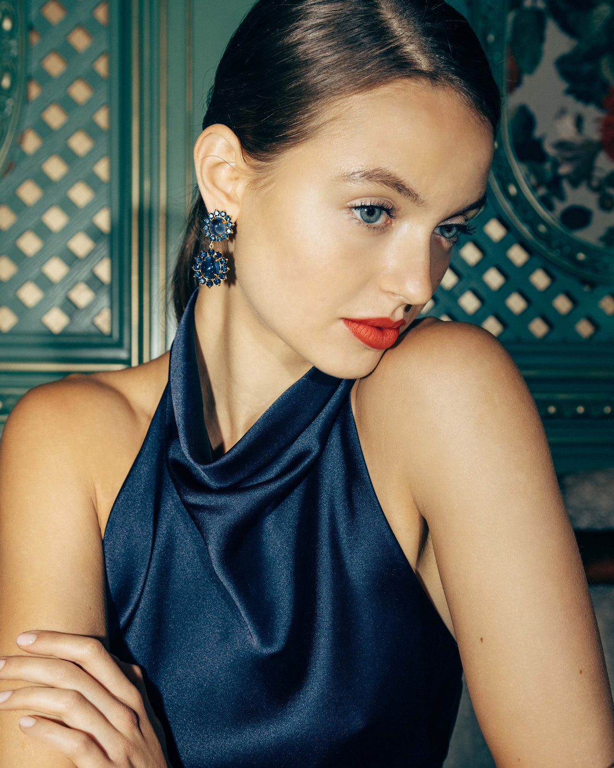 Georgie Drop Earrings in Navy - Loren Hope
