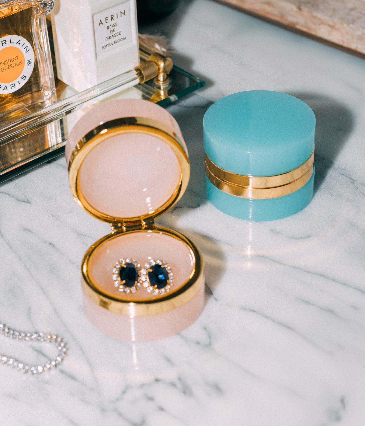 Small Round Pink Opaline Glass Box - Loren Hope