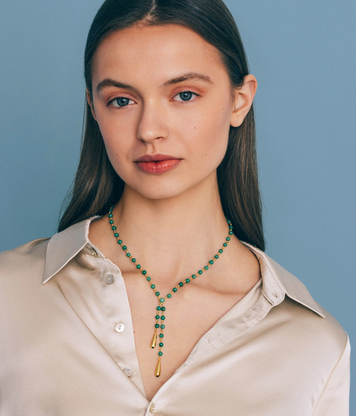 Sabine Y Necklace in Green - Loren Hope